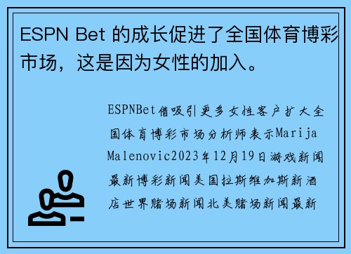 ESPN Bet 的成长促进了全国体育博彩市场，这是因为女性的加入。