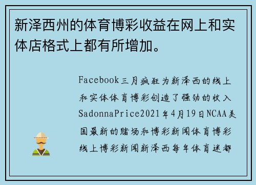 新泽西州的体育博彩收益在网上和实体店格式上都有所增加。